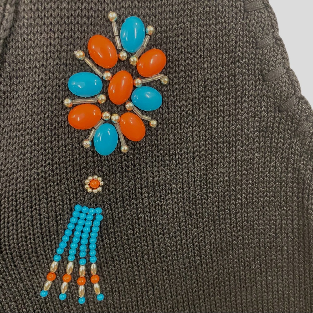 Vintage Victoria Jones Black Knit Southwest Beaded Long Sleeveless Cardigan - Picture 4 of 8